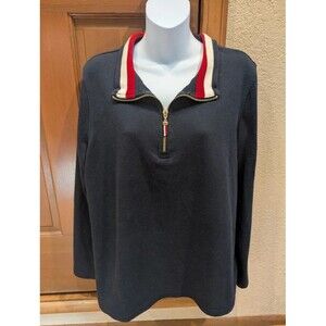 Tommy Hilfiger Quarter Zip Sweater in Navy with Red and White Collar
